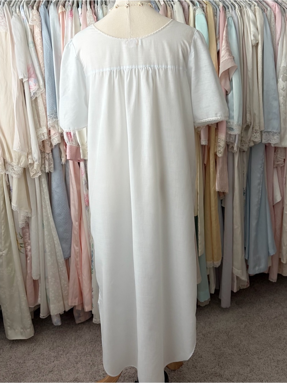 vintage barbizon cotton pastel short sleeve lace trim long babydoll nightgown - Picture 5 of 6